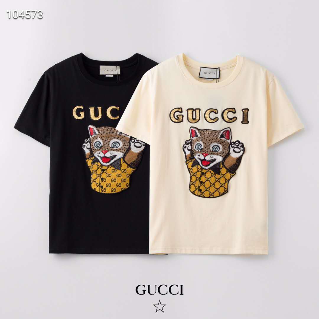 グッチ ｔシャツ 大人気 かわいい Gucci 半袖ｔシャツ 猫柄 メンズ レディス カットソー ペア