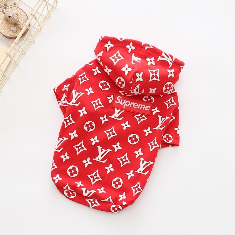 シュプリーム x ルイヴィトン コラボ 犬の服 パーカー オシャレ Supreme LV ペット服 ブランド ドッグウェア