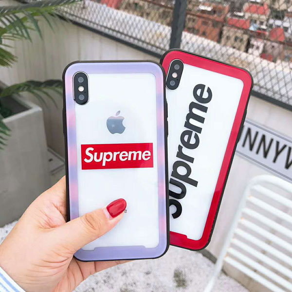 シュプリーム 透明 Iphone Xr Xs 8plusケース Supreme Iphone Xケース 強化ガラス ブランド