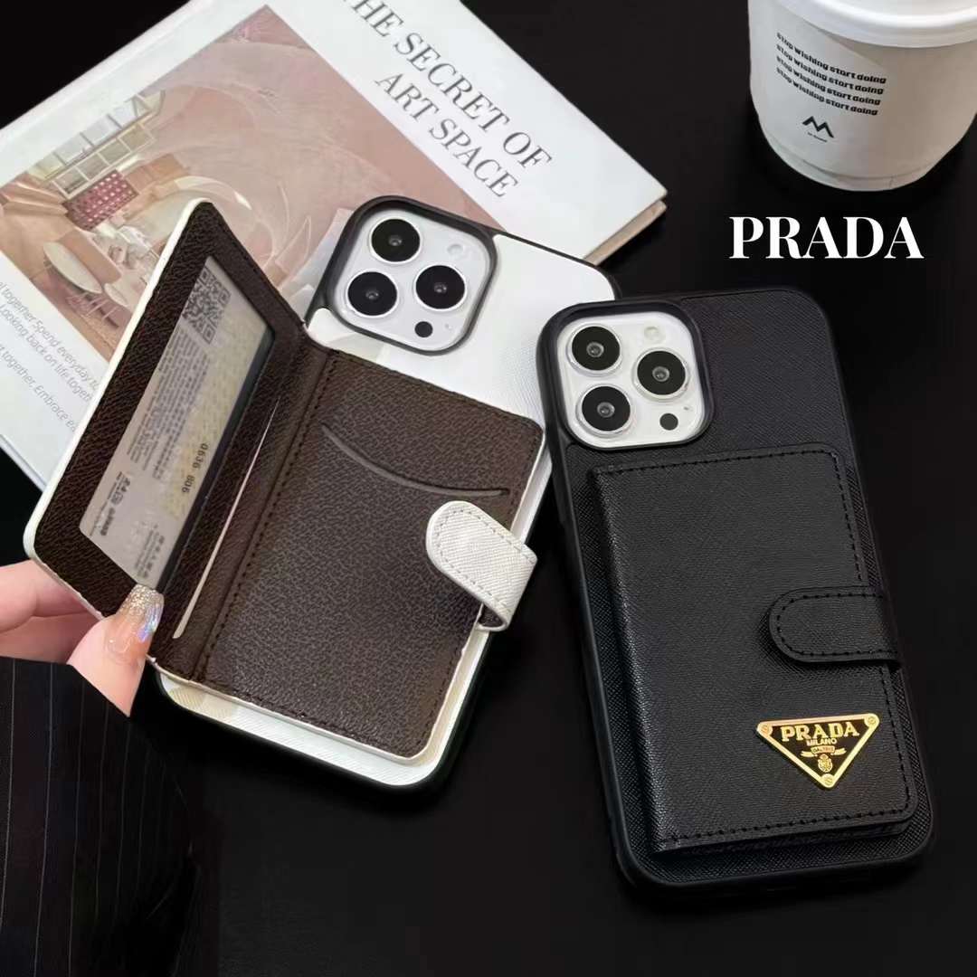 新品】PRADA トライアングルロゴ レザー iPhoneXR ケース-